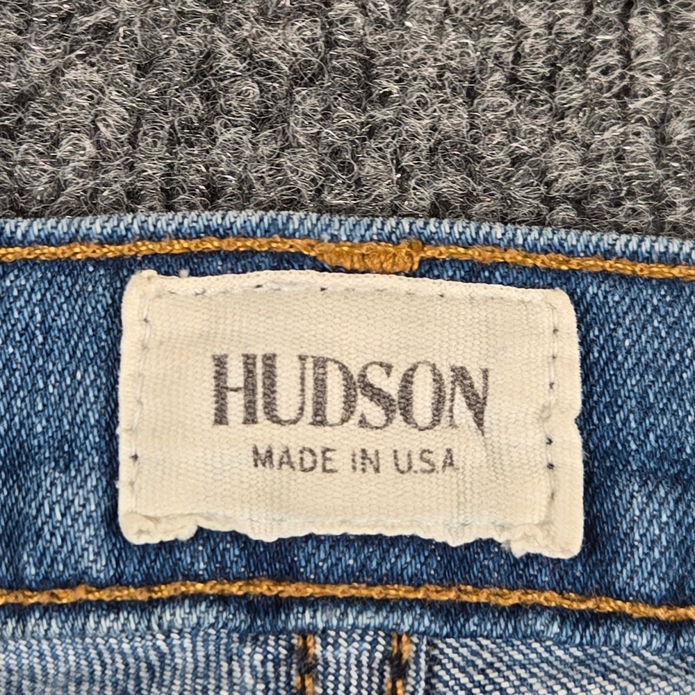 Hudson Patchwork Jeans Womens 30 Blue Straight Leg Denim Made in USA - Picture 3 of 12